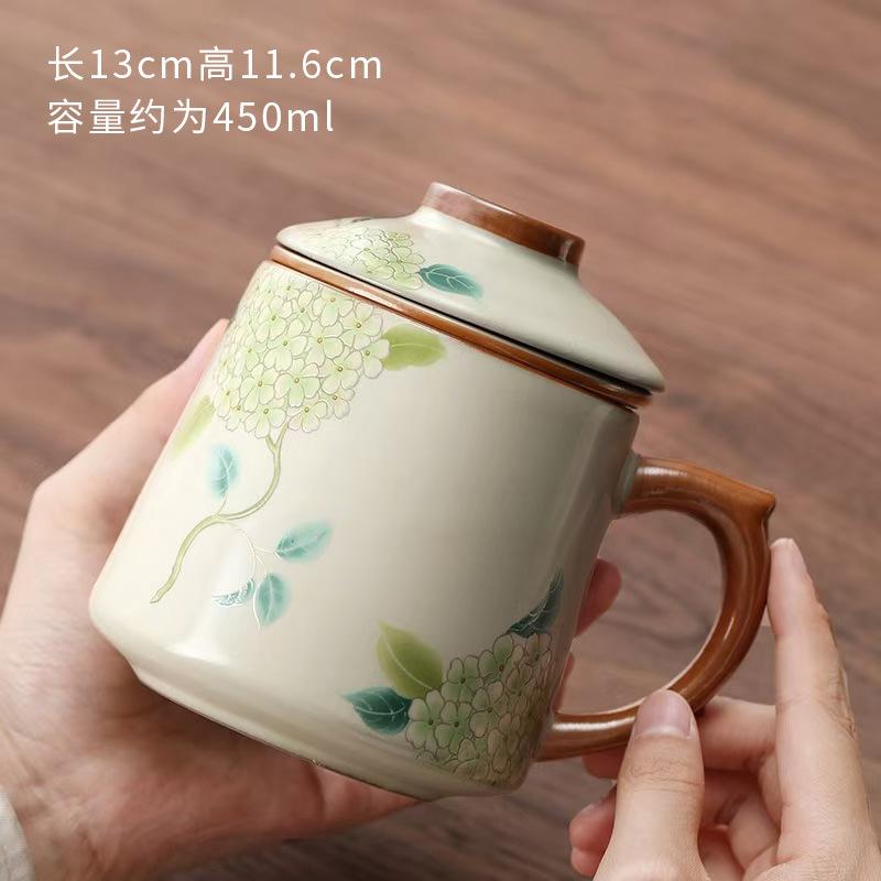 Chinese Ru Kiln Teacup Blue And White Ceramic With Lid Tea Separation Water Cup Household Special Tea Cup Office Mug