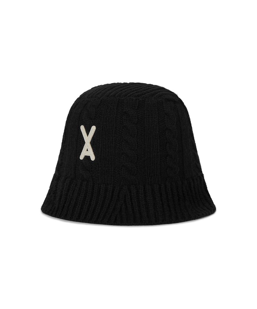 Bajal Va Applique Cable Knit Bucket Hat Black