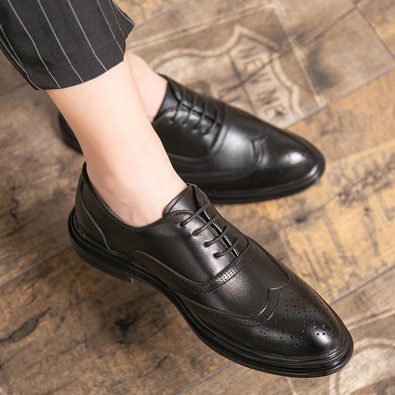 Fashion Size 38-46 Retro Men Block Leather Shoes Luxury Casual Comfortable Fashion Leather Shoes European Business Wedding Banquet Shoes