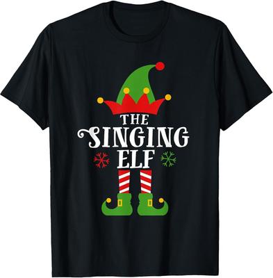 Funny Christmas Pajama T-Shirt Featuring a Singing Elf for Family Matching