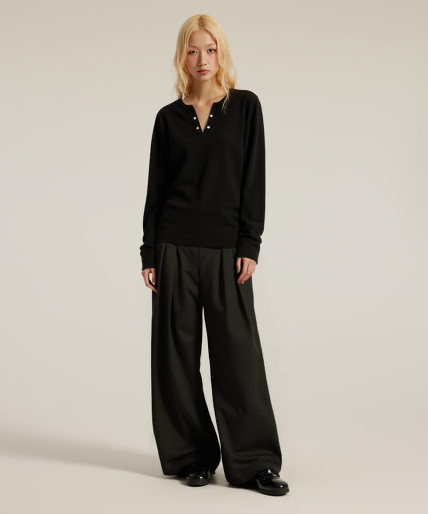 Beoteunseoul [Women'S] Double Pintuck Relaxed Stretch Wide Slacks Pants (3 Colors)