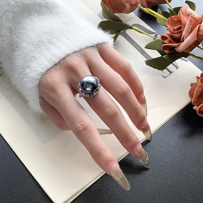 Jewelry Copper Platinum Plated Pearl Premium Vintage Ring Women 14Mm