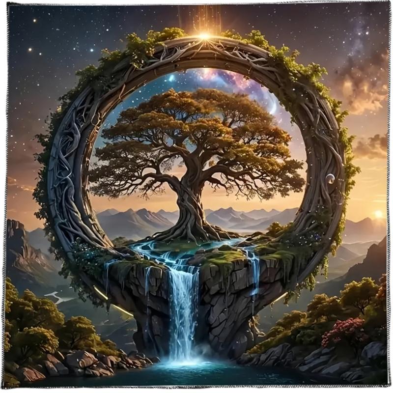 

Скатерть для Таро Скатерть для алтаря Дерево Водопад Астрология Скатерть для гаданий Карта Скатерть Гобелен Украшение стены 75x75cm