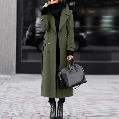 Womens Wool Blend Coat Winter Thickened Mid-Length Trench Style Outerwear Casual Elegant Double-Breasted Jacket