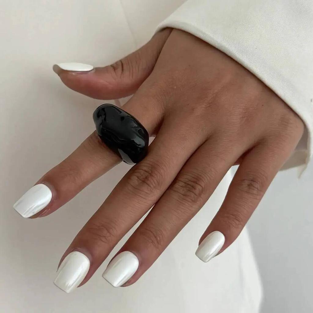 KunJoe Minimalist Black White Resin Acrylic Ring for Women Retro Geometry Irregular Knuckle Ring Autumn/Winter  Jewelry