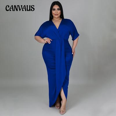 Spring and Summer Women's Dress Fashion Plus-size Sexy Irregular Split V-neck Dress