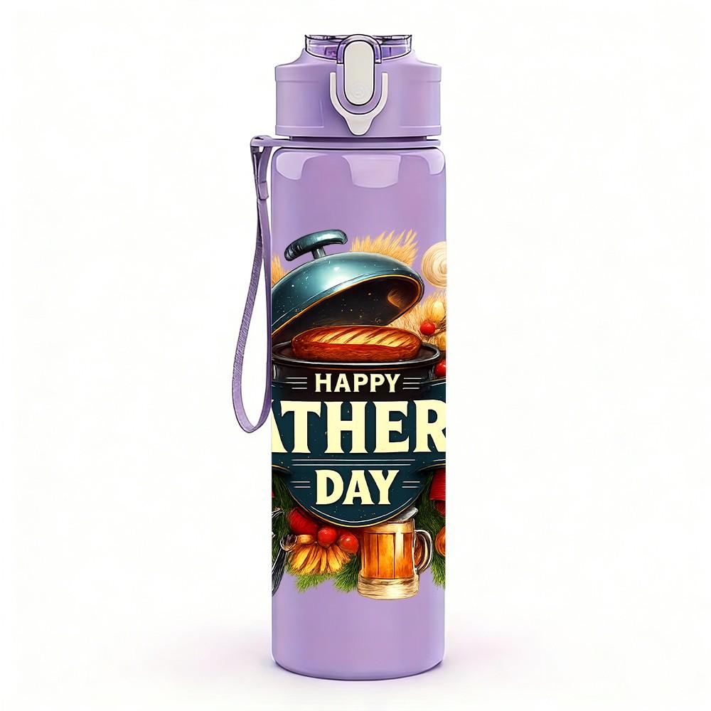 1PC Vintage Fathers Day Badge 750ml Color Plastic Sports Water Bottle Leakproof Flip Straw Lid Suitable for Sports Office Home Use