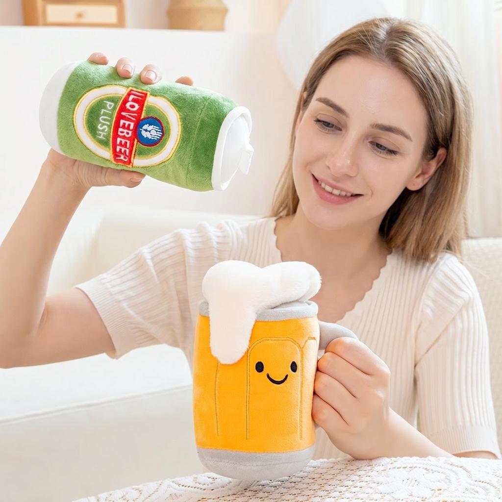 Creative Beer Series Plush Toys Wine Glasses Can Bottle Adorable Simulation Stuffed Toys Kids Toys Birthday Surprise Gifts