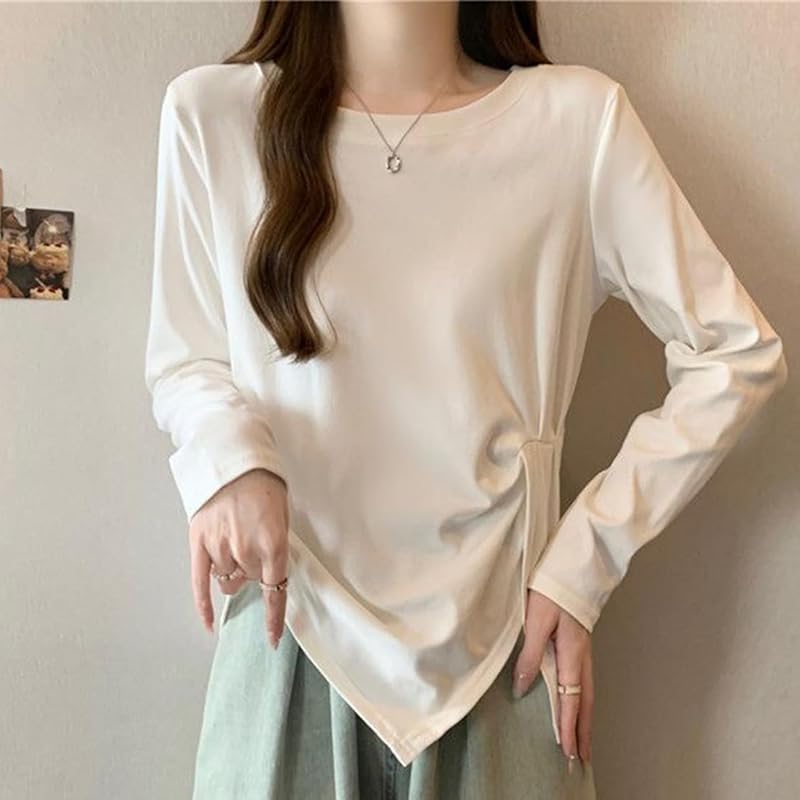 [ODFMCE] t-shirt ladies long sleeve spring cotton Plain color Fashionable Beautiful Relaxing big size is (JP, alphabet, XL, white)