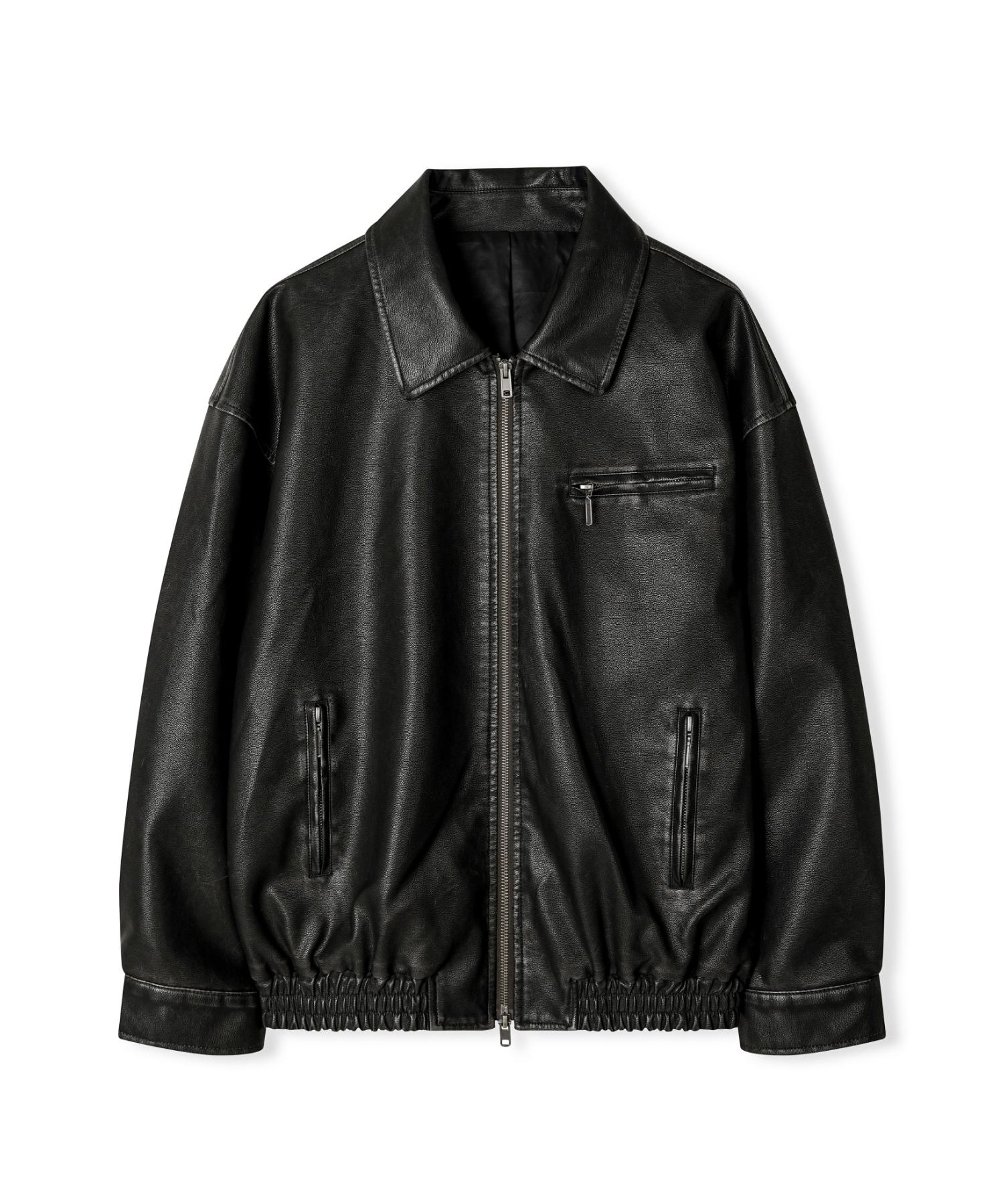 Leathery Washed Leather Oversized Blouson Jacket