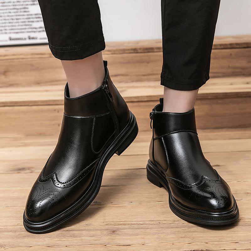 Mode Herrenstiefel PU High Cut Einfarbig Seitlicher Reißverschluss Blockgeschnitzt Klassisch Bequem Business Formelle Schuhe