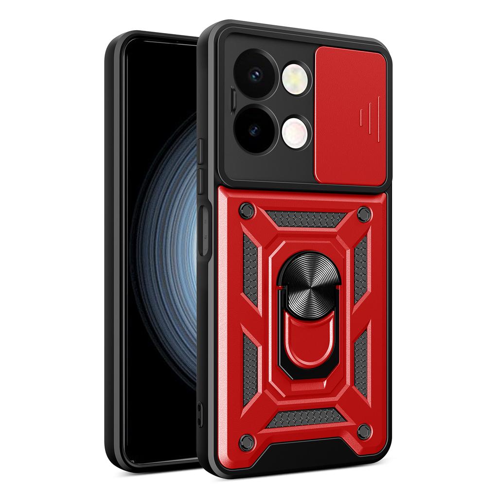 For vivo Y28 4G Case with Slide Camera Lid PC+TPU Kickstand Phone Cover