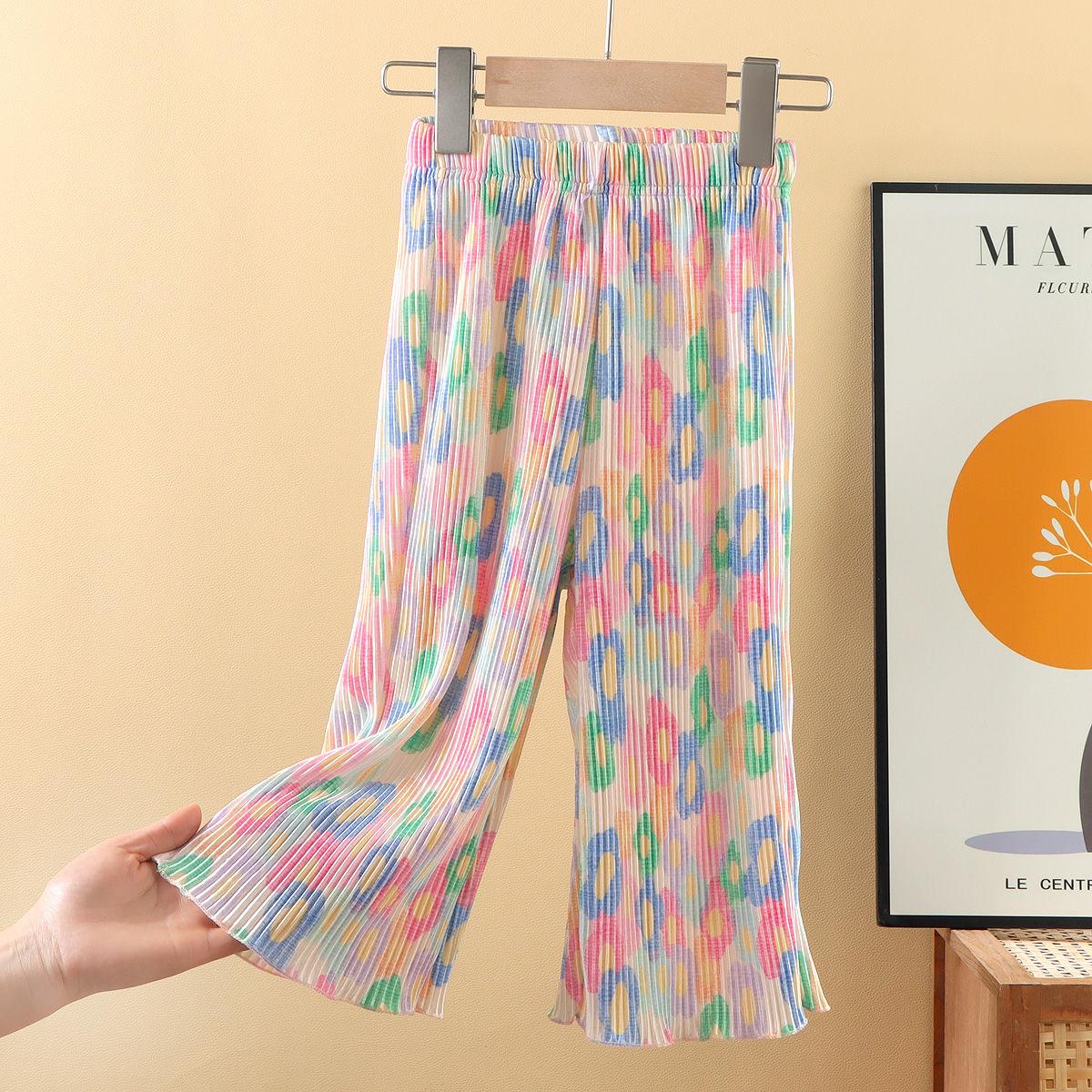 

Брюки для девочек, летние, новый стиль, детские брюки в горошек, длинные брюки, широкие брюки, свободные повседневные брюки, прямые брюки 130