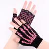 Stretch Punk Skeleton Gloves Black Skull Half Finger Gloves  Halloween Party
