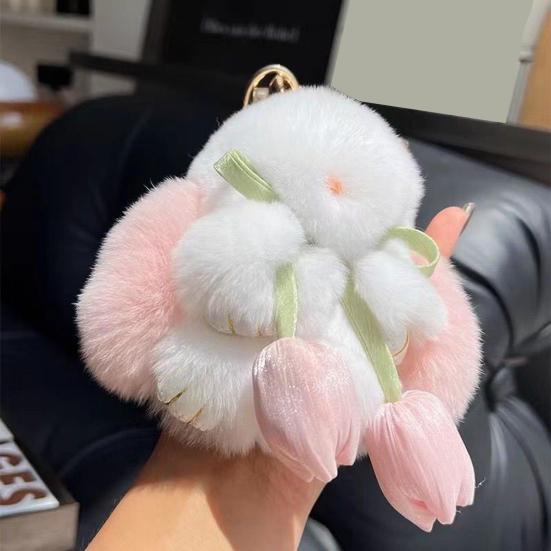 Plush Bunny Keychain Mini Fluffy Rabbit Key Ring Backpack Schoolbag Hanging Decoration Bag Charm Purse Pendant Women Girls Gift