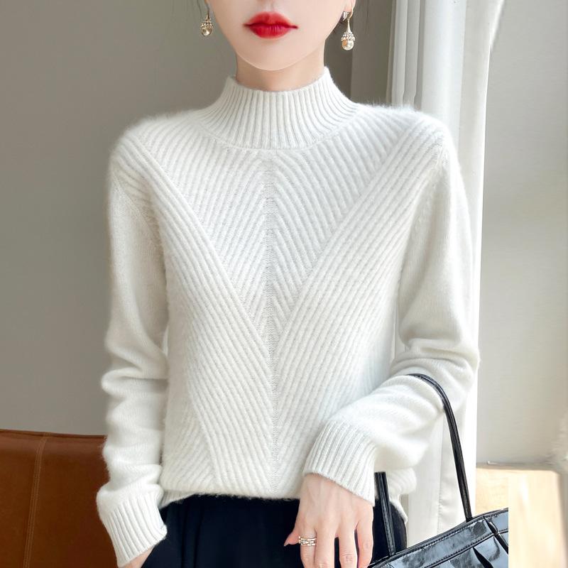 Dicker Cardigan mit halbem Rollkragen für Damen für Herbst und Winter, Pullover, große Größe, locker, Kaschmirpullover, Basisshirt, warm