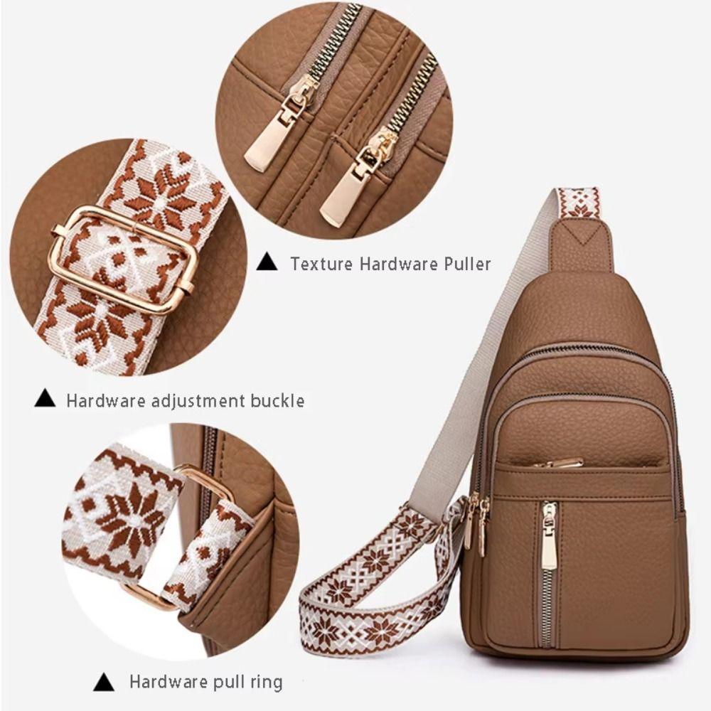 Solid Color Bohemian Chest Bag PU Leather Outdoor Shoulder Bag Crossbody Backpack Hiking