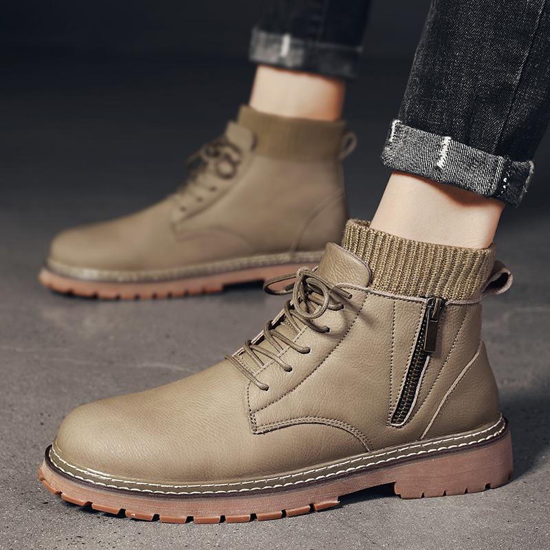 Internetově populární boty Martin pro muže, vysoké ponožkové boty, boty s bočním zipem, pánské polokozačky v britském stylu, pracovní krátké boty