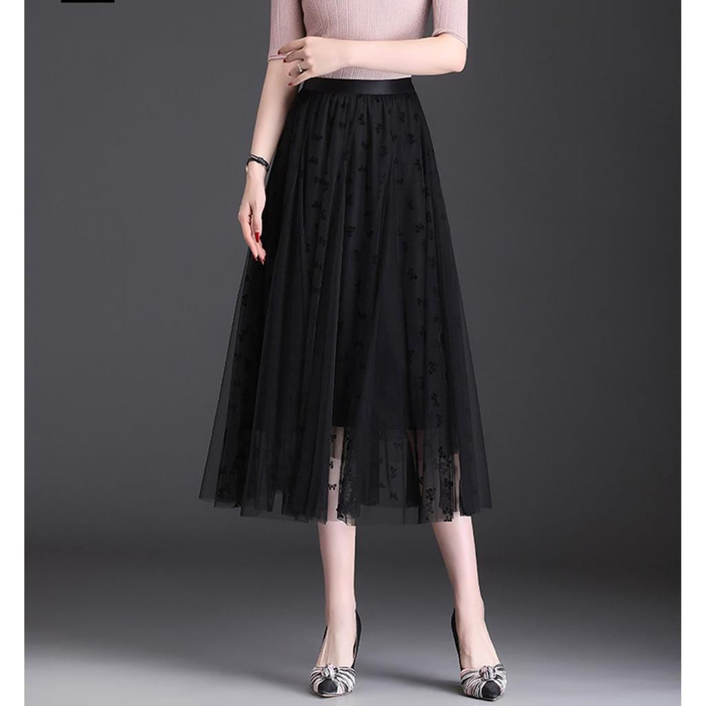 Long Tulle Brown [KANO SEIKA] Women's Skirt, (Bow Tie)