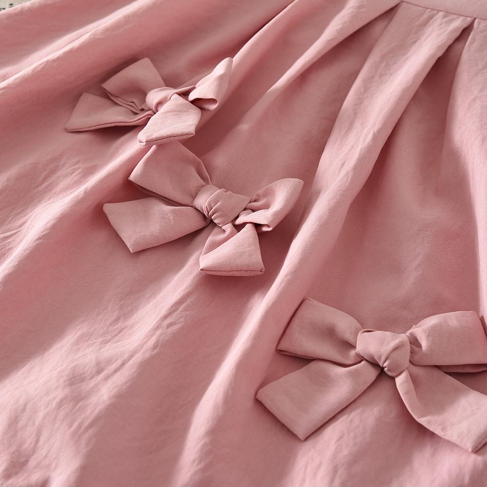 Summer Pink Sweet and Cute Round Neck Sleeveless Vest Dress with Bow Decoration for Girls Aged 3-7 Daily Wear