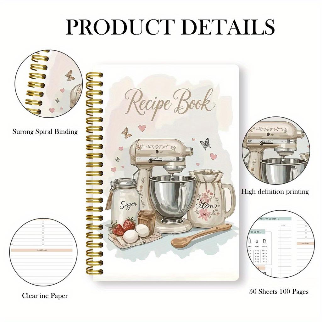 A printed cover notebook with recipe book illustrations and ingredient illustrations,for cooking enthusiasts,cooking plan record