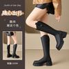 Versatile Leather Knight Boots Thick Sole Thick Heel But Knee Mid Boots Retro Fashion Thin Boots Slim Fashion Boots