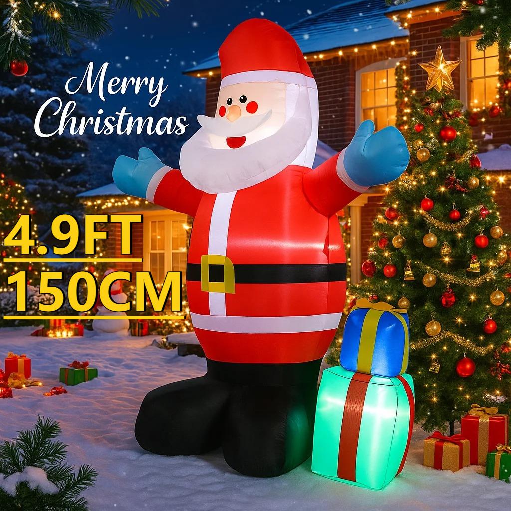 4.9FT LED Inflatable Xmas Yard Decor Giant Santa Claus Christmas Decoration Ornament Festive Christmas Supplies Holiday Toy Gift