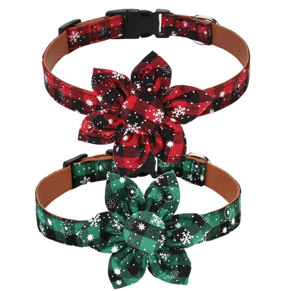 Christmas Dog Collar with Bow Tie, Classic Plaid Red Green Dog Collars with Removable Bowtie Christmas Collars for Large Dogs