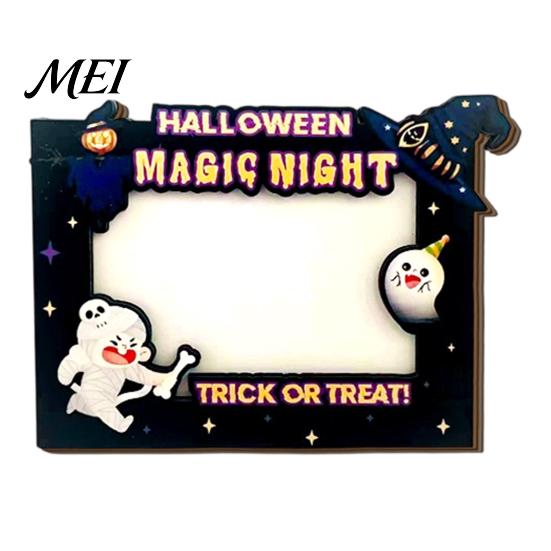 Wooden Picture Holders Halloween Photo Frame, Double Layer Wood Tabletop Holder, Autumn Party Decor Creative Display Stand for Home Holiday Frames