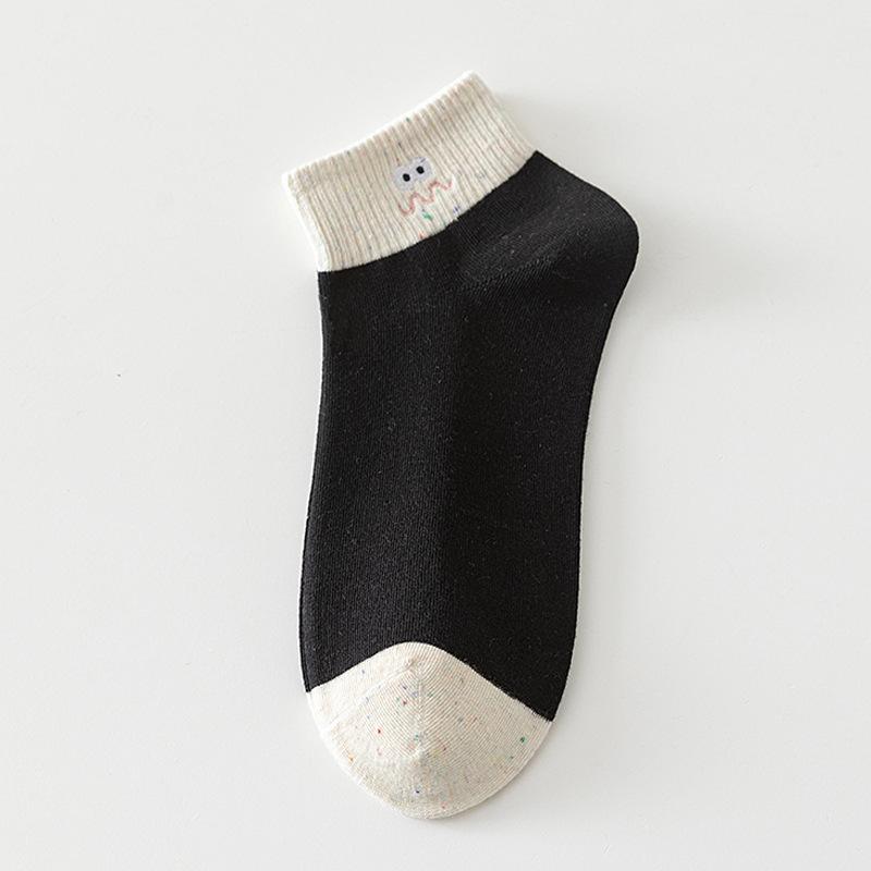 

Summer Thin Cotton Socks for Women, Cute Expression Embroidered Polka Dot Shallow Mouth Boat Socks for Women 1 pair чорний