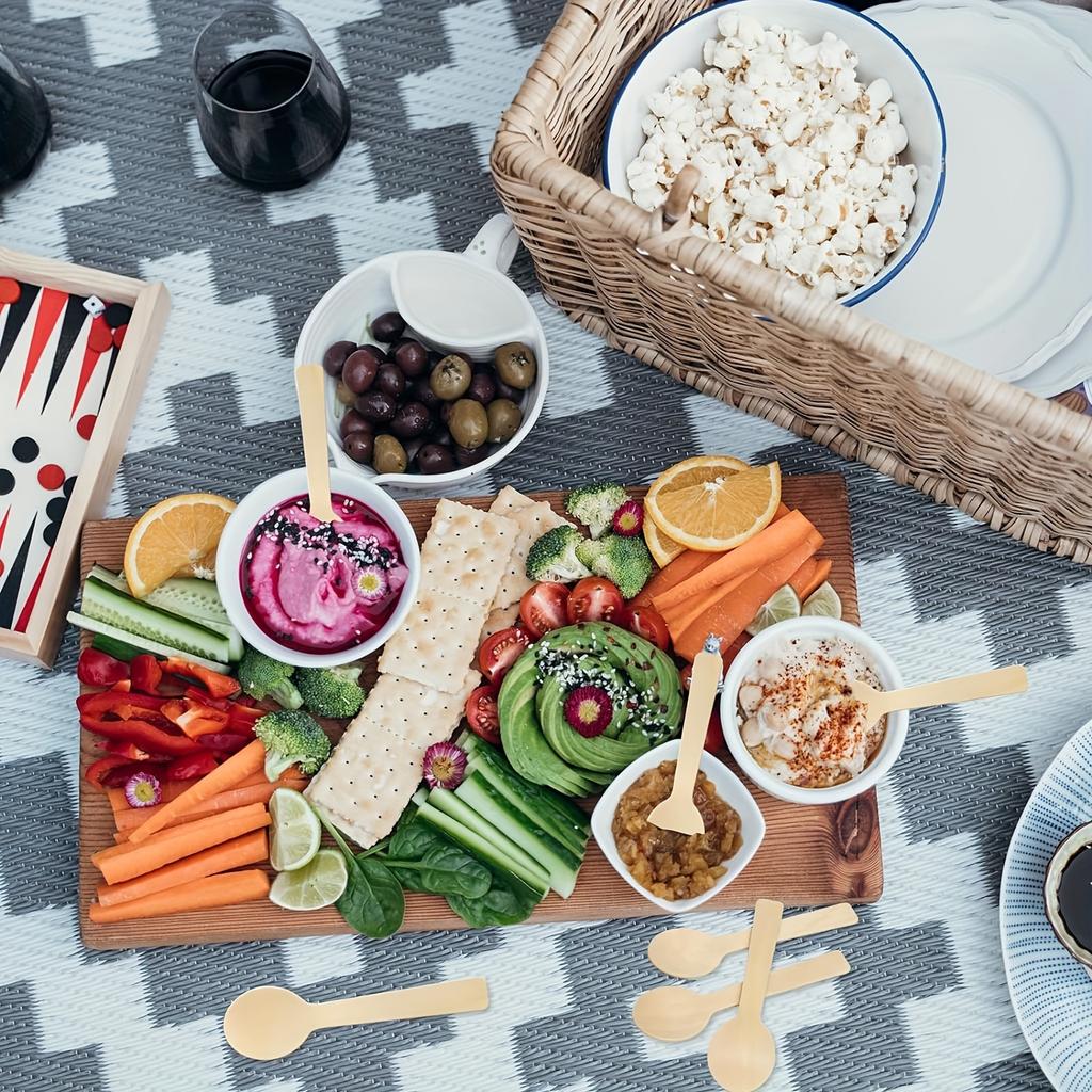 200 Party-Mini-Besteck Kuchen Eis 4 Zoll Einweg Birke 100 Mini-Holzlöffel, 100 Mini-Spitzlöffel