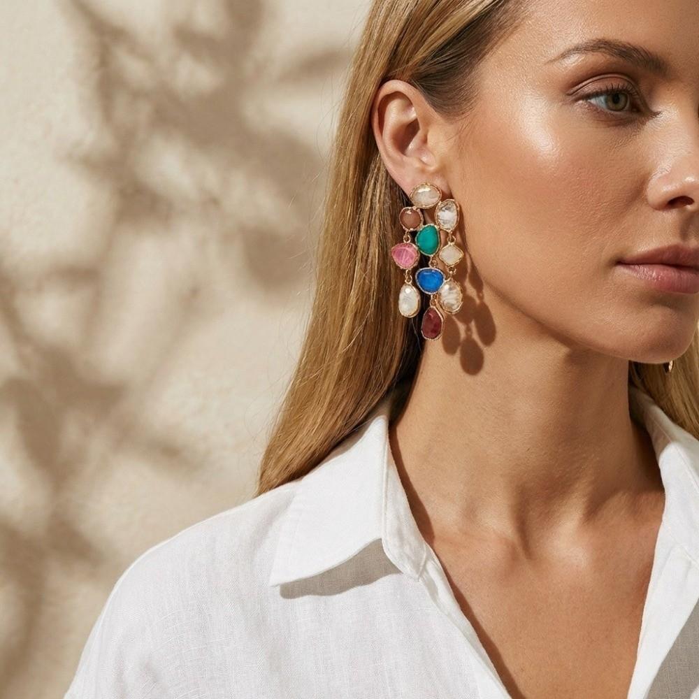 Resin Resin Stone Dangle Earrings Multicolor Women's Earring Geometric Tassel Earring  Women