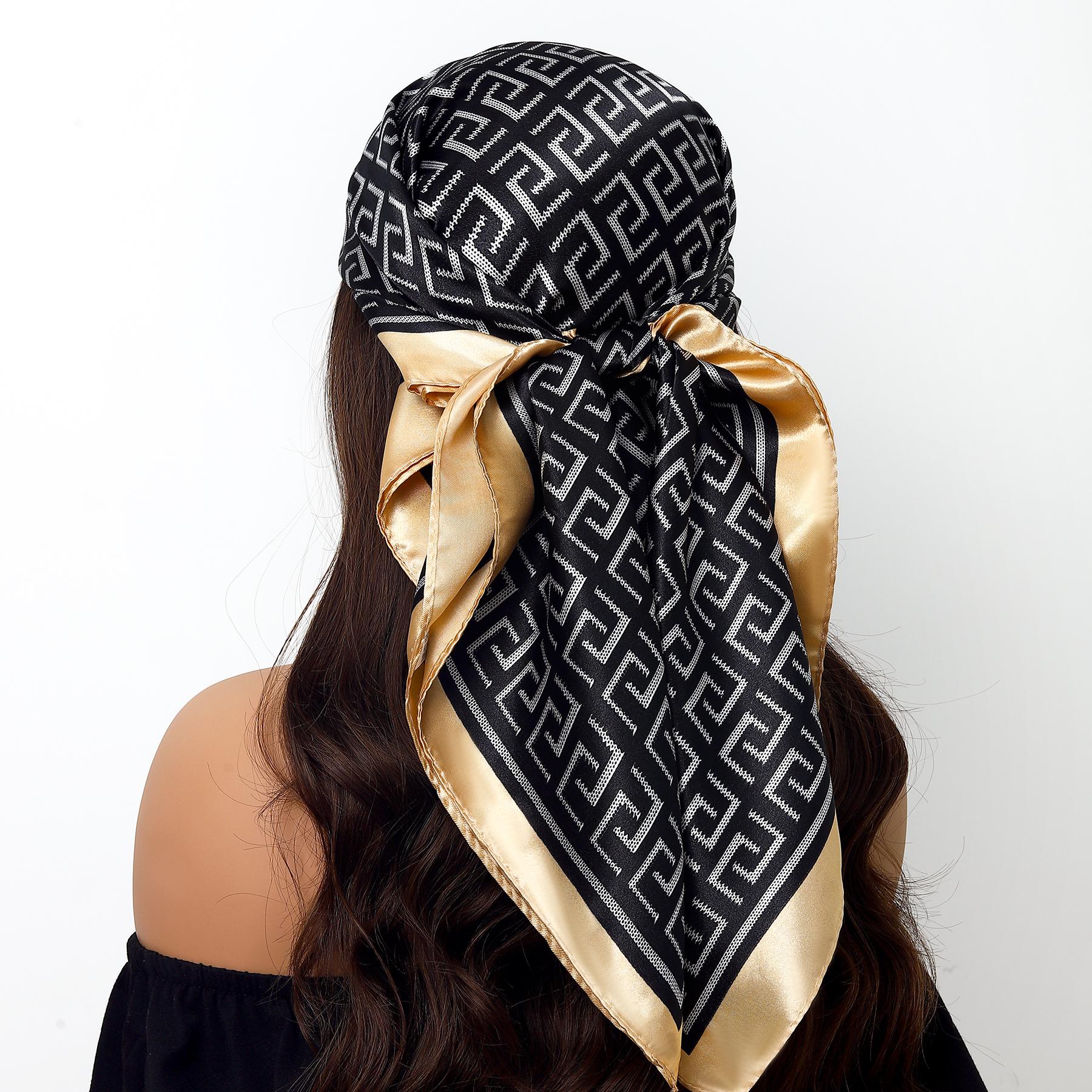 

New 90*90cm Retro Brand Women Silk Scarf Bandanna Fashion Bohemian Pattern Square Hijab Lady Wrap Headband foulard muffler 90X90cm