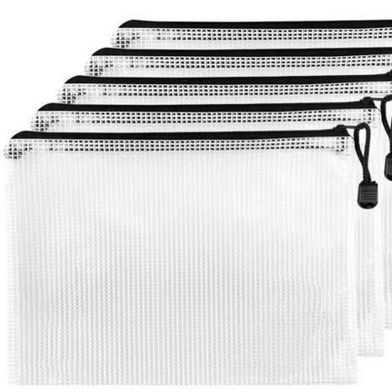 Custom Logo A4 Waterproof Drawstring Transparent Grid File Bag with Zipper