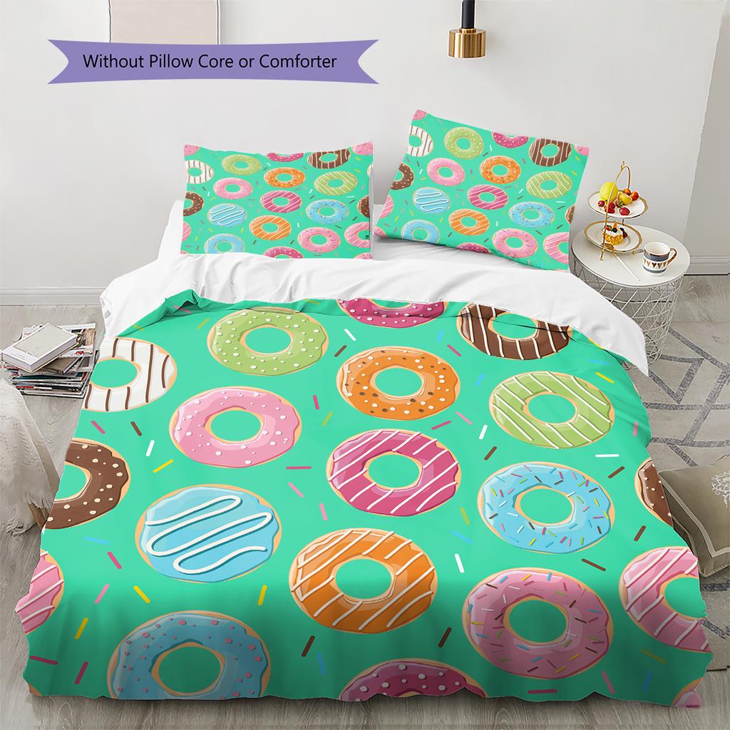Donuts Pattern Bedding Quilt Set Quilt Cover Pillowcase Home Decoration Gift (1 * duvet cover + 2 * pillowcase, without core)