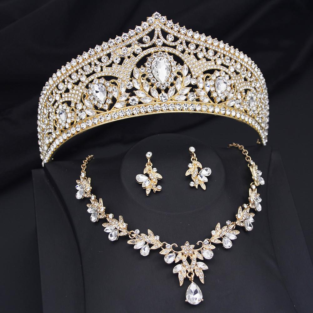 Princess Bride Crown Jewelry Sets for Women Tiaras and Necklace Earrings Set Prom Bridal Wedding Birthday Jewelry Accessory