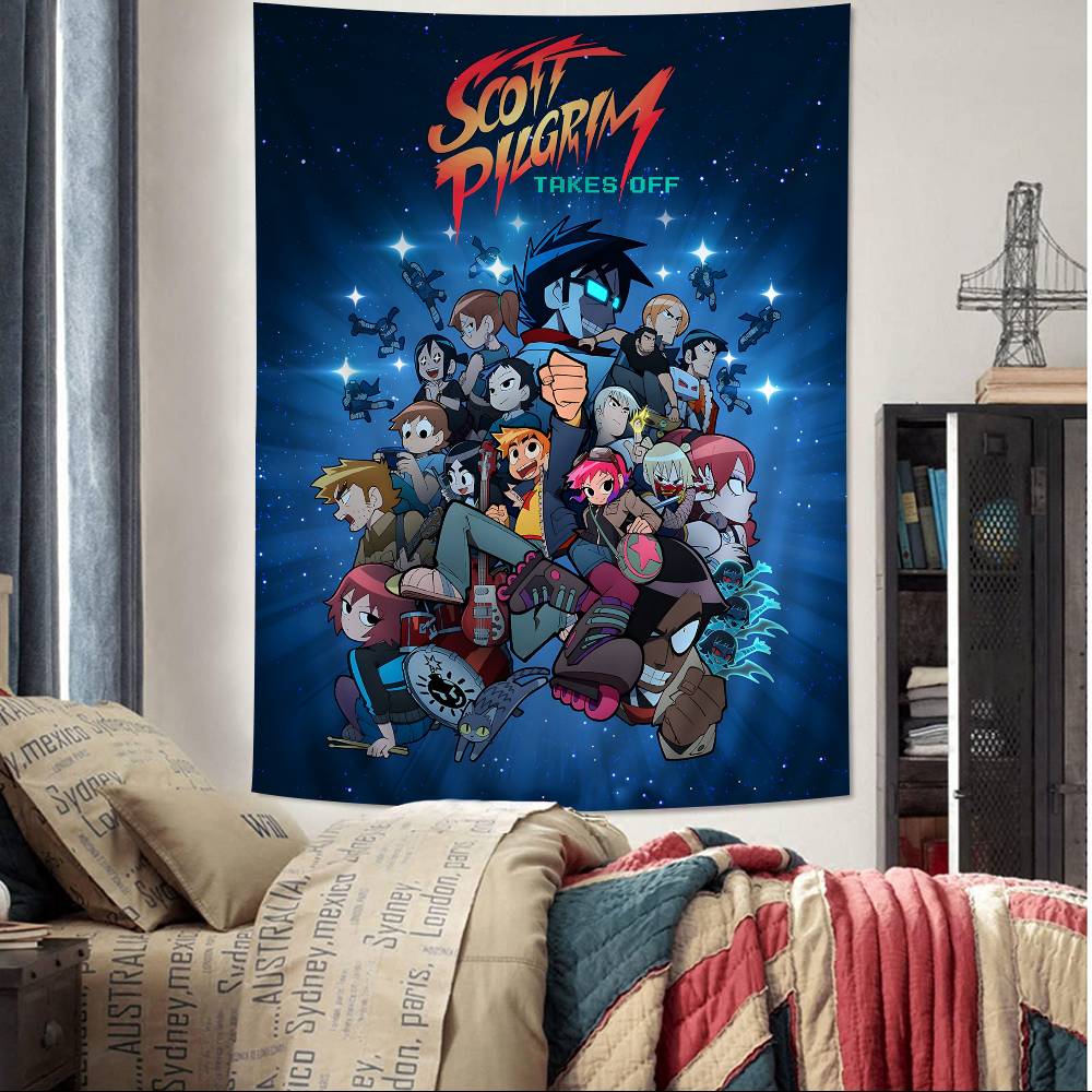 Vintage Film Scott Pilgrim VS The World Cartoon Wandteppich Kunst Science-Fiction Zimmer Heimdekoration Wandbehang Heimdekoration