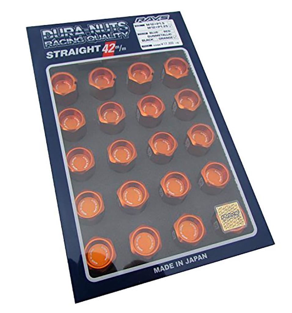 RAYS Duralumin Lock Nut Set Straight M12 X Orange 74020001014OR & L42, Type, 1.25, Anodized,