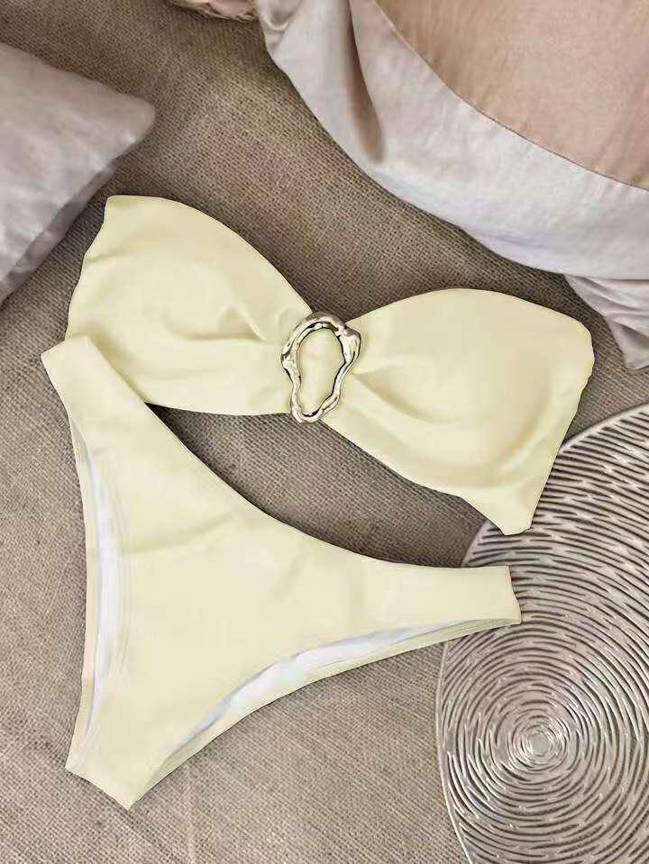 A18 Sexy European & American Solid Color Bandeau Bikini Set