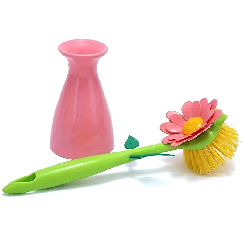 Blumenform Reinigungsbürste Antihaftöl Design Langer Griff Topfreiniger Kreatives Cartoon Geschirrspülwerkzeug