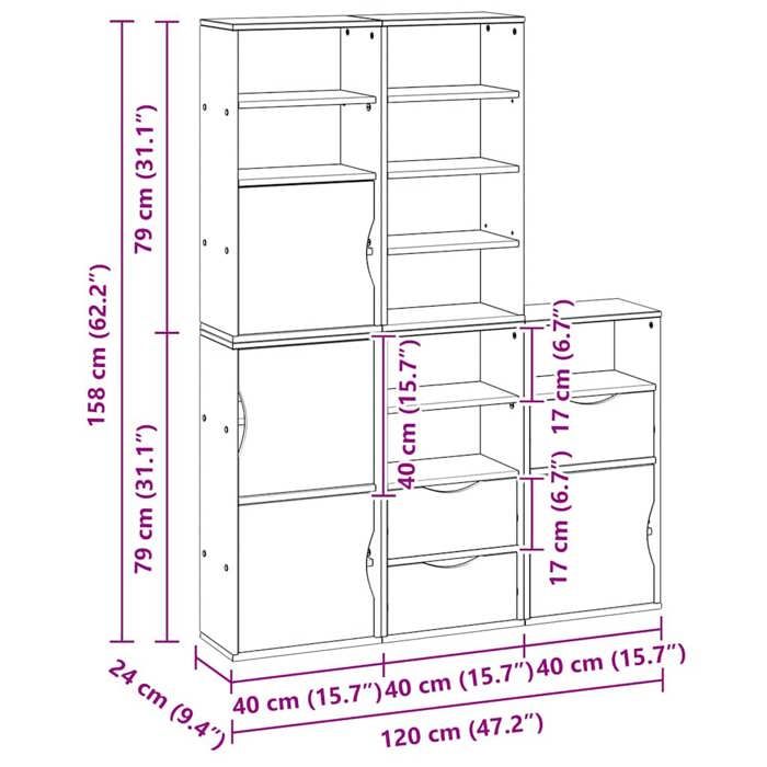 VidaXL Armoires latérales 5 pcs ODDA 40x24x79 cm bois massif pin, armoire, buffet, meuble de rangement de cuisine, meuble de 3365360