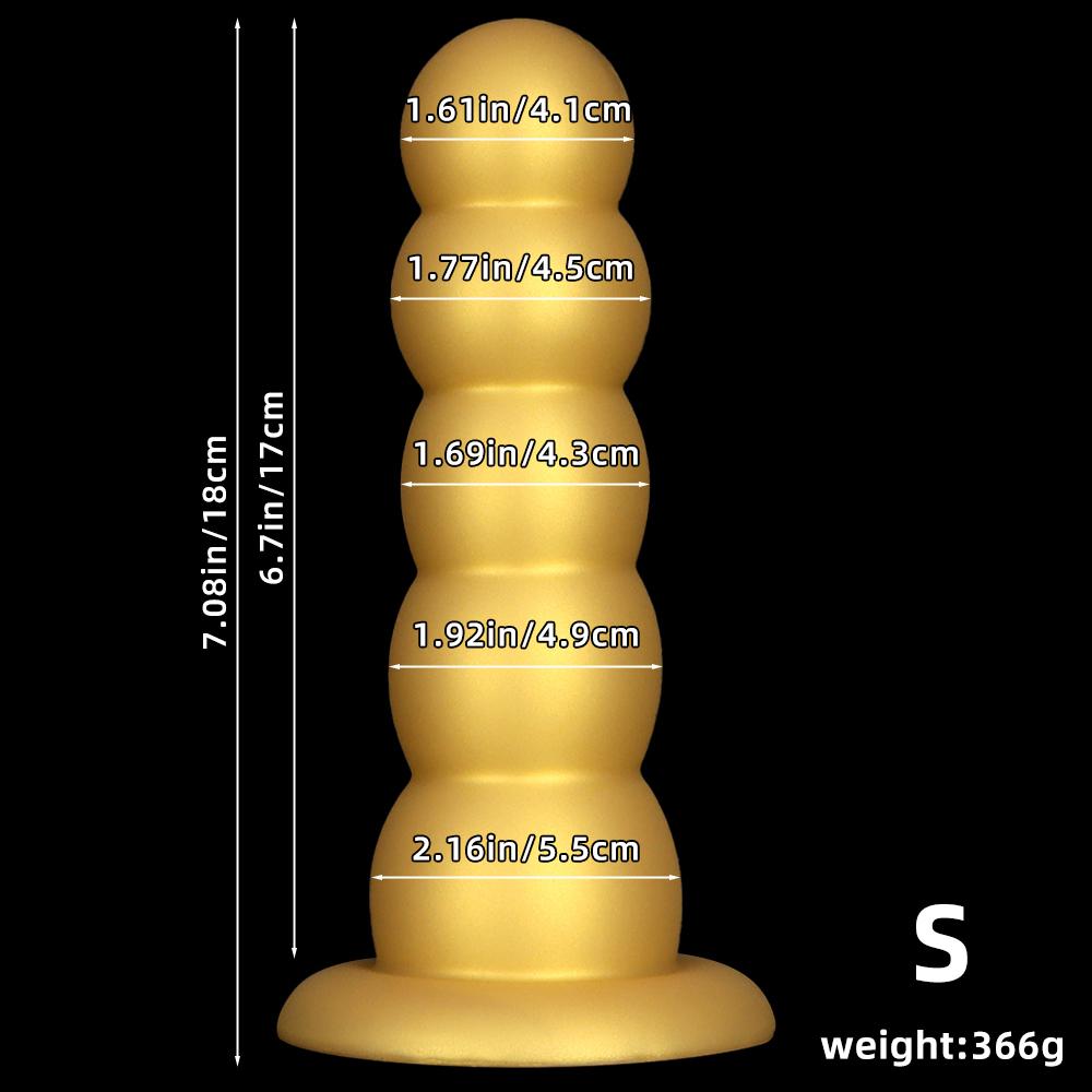 Gold Silicone Soft Bead Anal Plug Extra Large 5-Bead Dilator for Men & Women Prostate Massager Butt Plug Dildo Adult Sex Toy