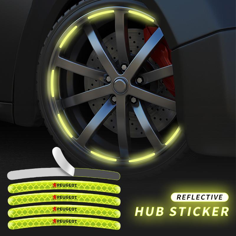 New Car Styling Wheel Hub Reflective Tire Rim Reflective Strips For Peugeot 206 208 306 307 308 407 408 508 2008 3008 Accessorie