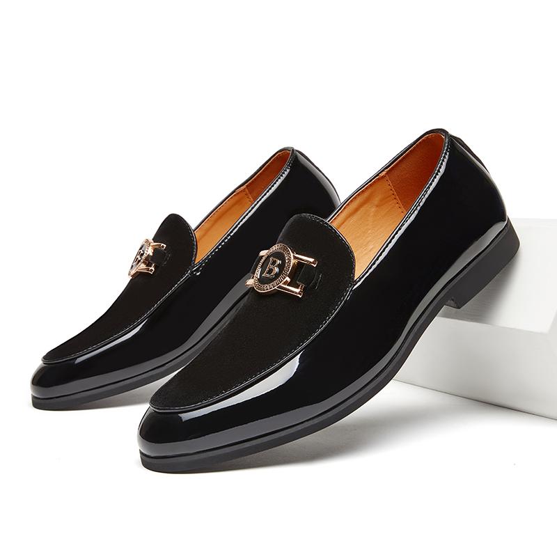 

New Fashion Man s Leather Shoes Party Wedding Loafers Metal Button Moccasins Men Slip-on Comfortable Driving Popular Club Flats 40 чёрный