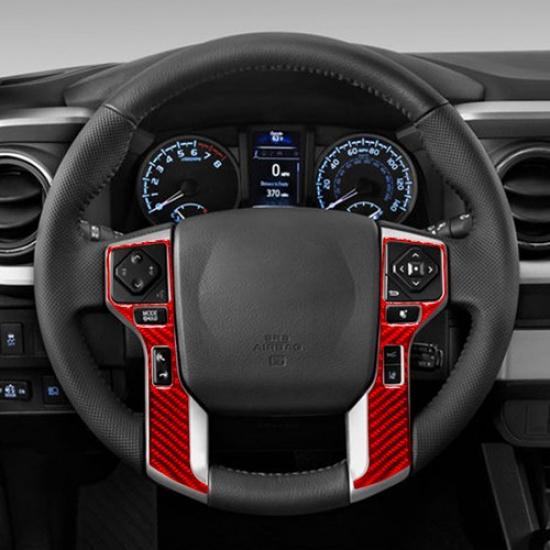 2Pcs Red Carbon Fiber Interior Steering Wheel Cover Trim For Toyota Tacoma