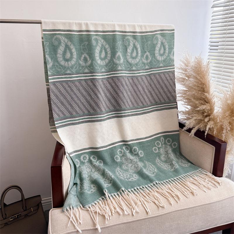 Fashion Elegant Women Cashmere Scarf Warm Winter Korean Style Print Double Sided Wraps Neckerchief Shawl Scarves