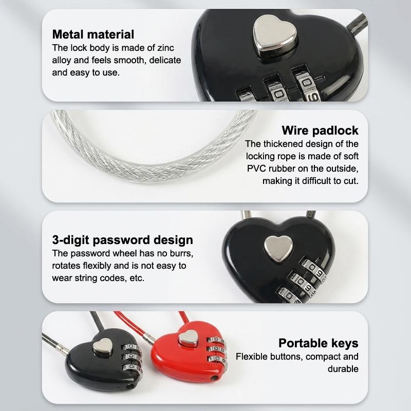 1Pcs Password Code Padlock Heart Style 3 Digit Password Combination Lock Love Password Lock Concentric Lock Padlock