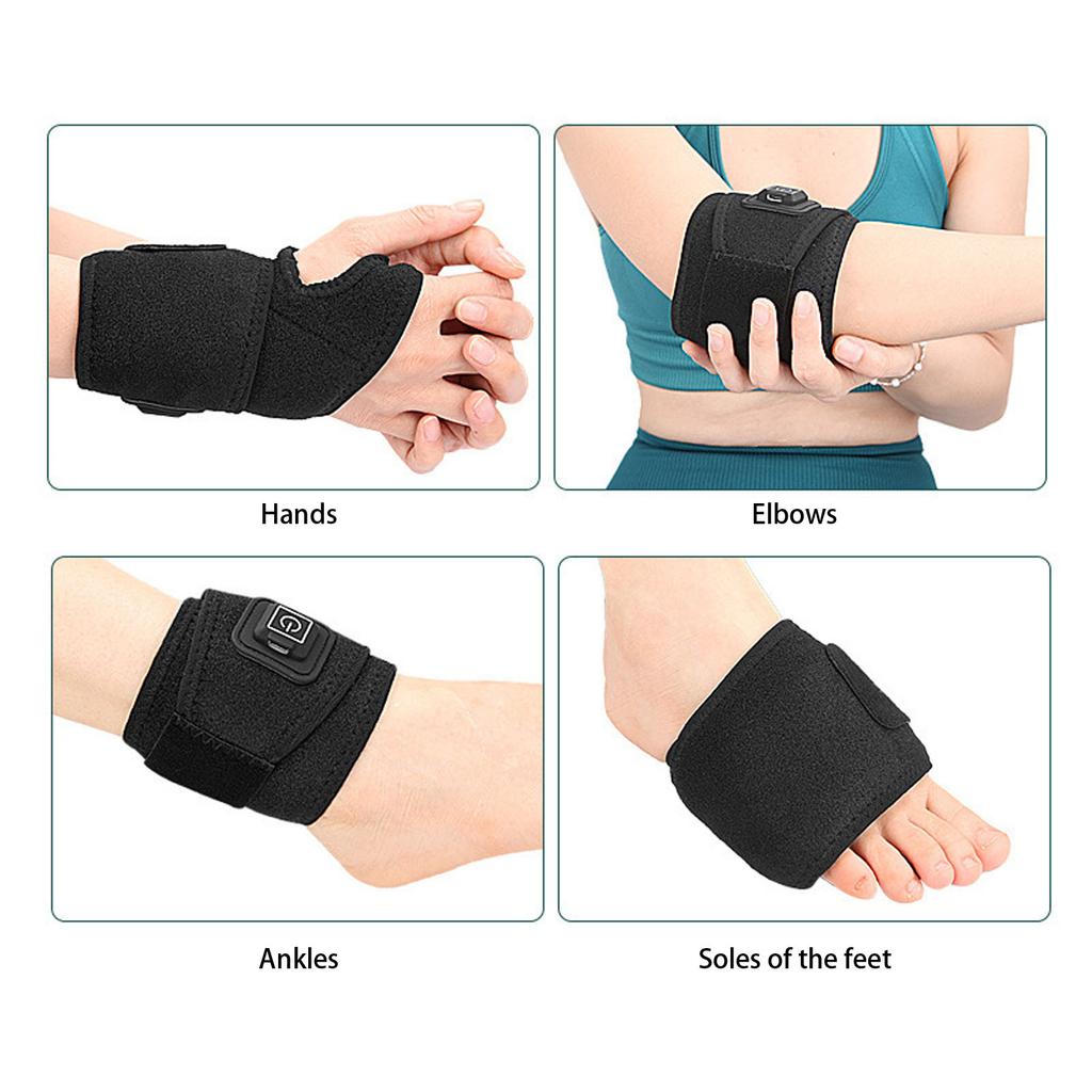 Heated Wrist Brace USB 3 Temperature Control Hook and Loop Wrist Heating Pad Wrap for Elbows Hand Ankles
