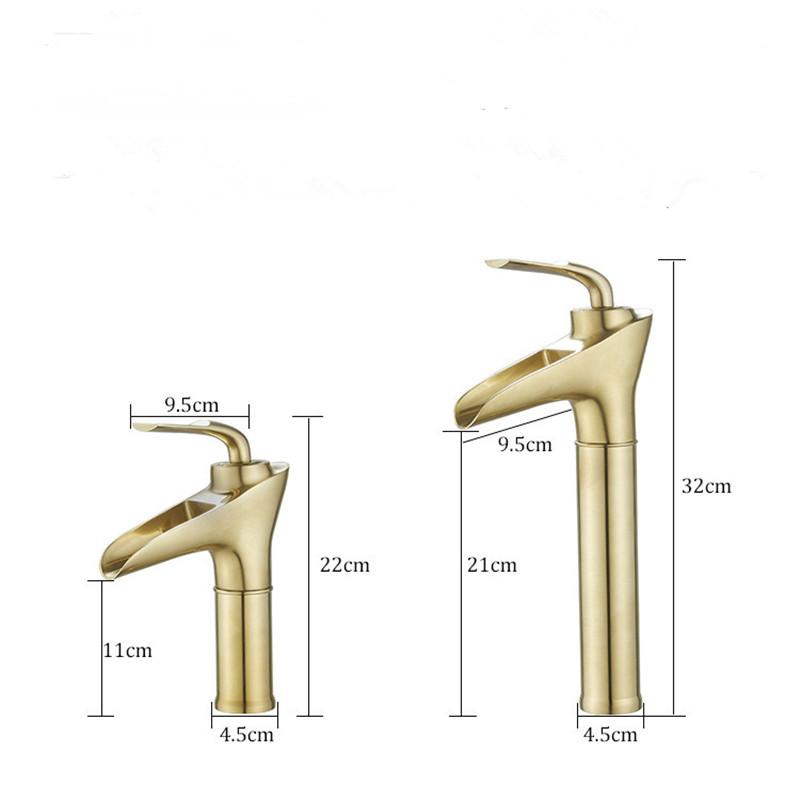 Gebürsteter Gold-Badezimmerhahn Messing-Waschbeckenhahn Spülbeckenhahn Kalt- & Heißwassermischer Spülbeckenhahn Auf der Oberfläche montiert Lavotory Wasserhahn
