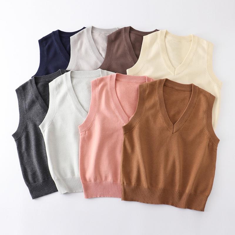 Fashion Comfortable Basic Pullover Sweater Uniform Undershirt Undershirt Sleeveless Thin Solid Color Female Student Knitwear